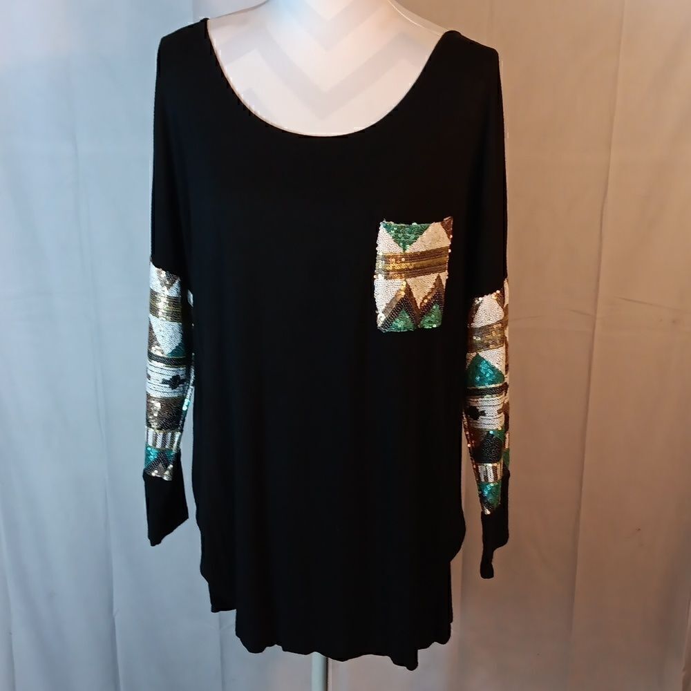 Pink Owl Sequined Aztec Women's Top - Picture 8 of 8